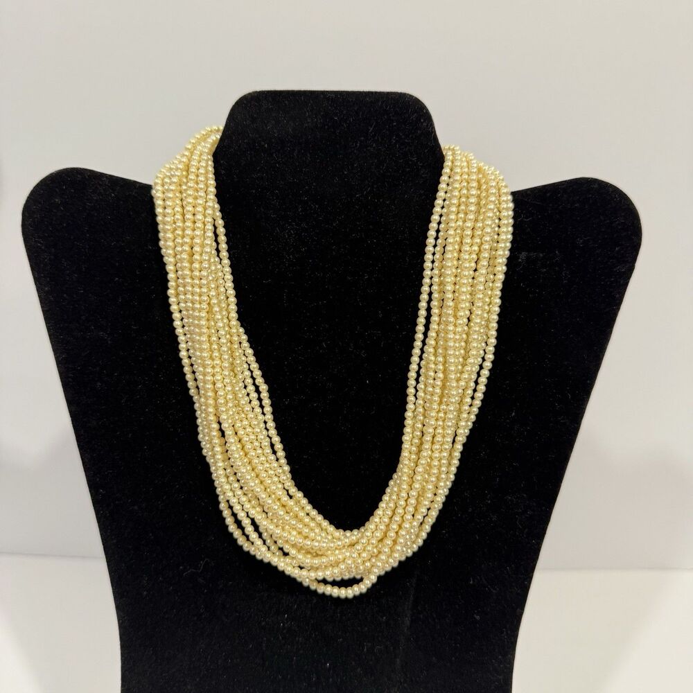 Vintage 10-Strand Faux Pearl Necklace with Patented Gold-Tone Clasp - Picture 10 of 16